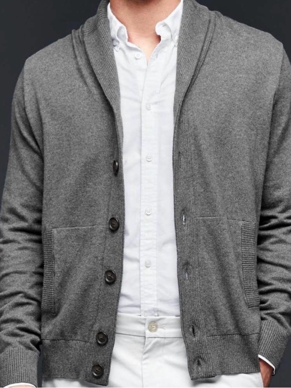 Gap Men's Cotton Cashmere Shawl cardigan Size Small Gray Button Down Pockets